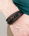 Personalised Men's Infinity Black Leather Stacked Bracelet