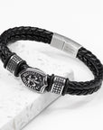 Personalised Men's Warrior Shield Leather Bracelet