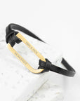 Personalised Men's Shoreditch Gold Bar Black Leather Bracelet