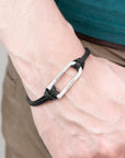 Personalised Men's Shoreditch Silver Bar Black Leather Bracelet