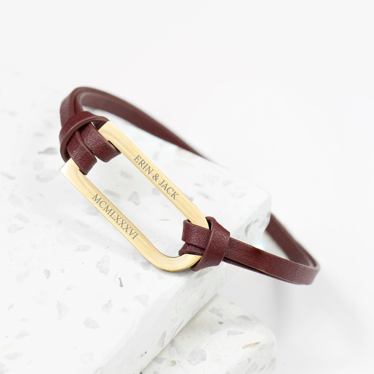 Personalised Men's Shoreditch Gold Bar Brown Leather Bracelet