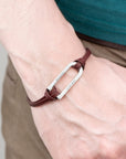 Personalised Men's Shoreditch Silver Bar Brown Leather Bracelet