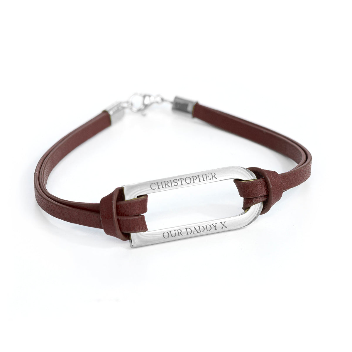 Personalised Men's Shoreditch Silver Bar Brown Leather Bracelet