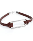 Personalised Men's Shoreditch Silver Bar Brown Leather Bracelet