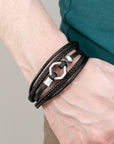 Personalised Men's Mayfair Leather Bracelet in Silver