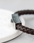 Personalised Men's Brown Leather Contemporary Clasp Bracelet