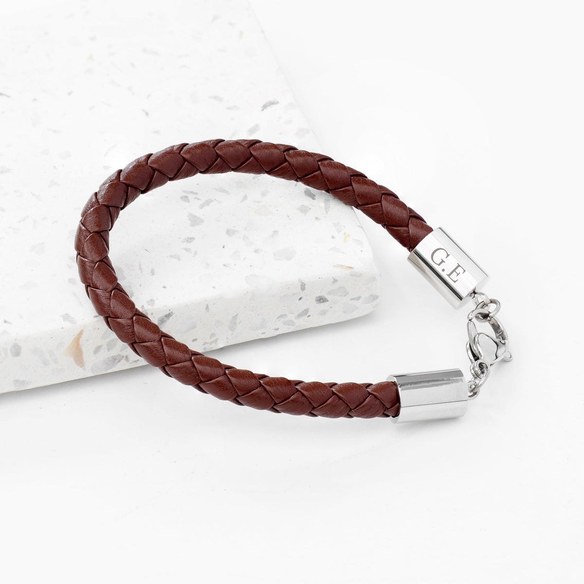 Personalised Men's Brown Horseshoe Bracelet with Sterling Silver Clasp