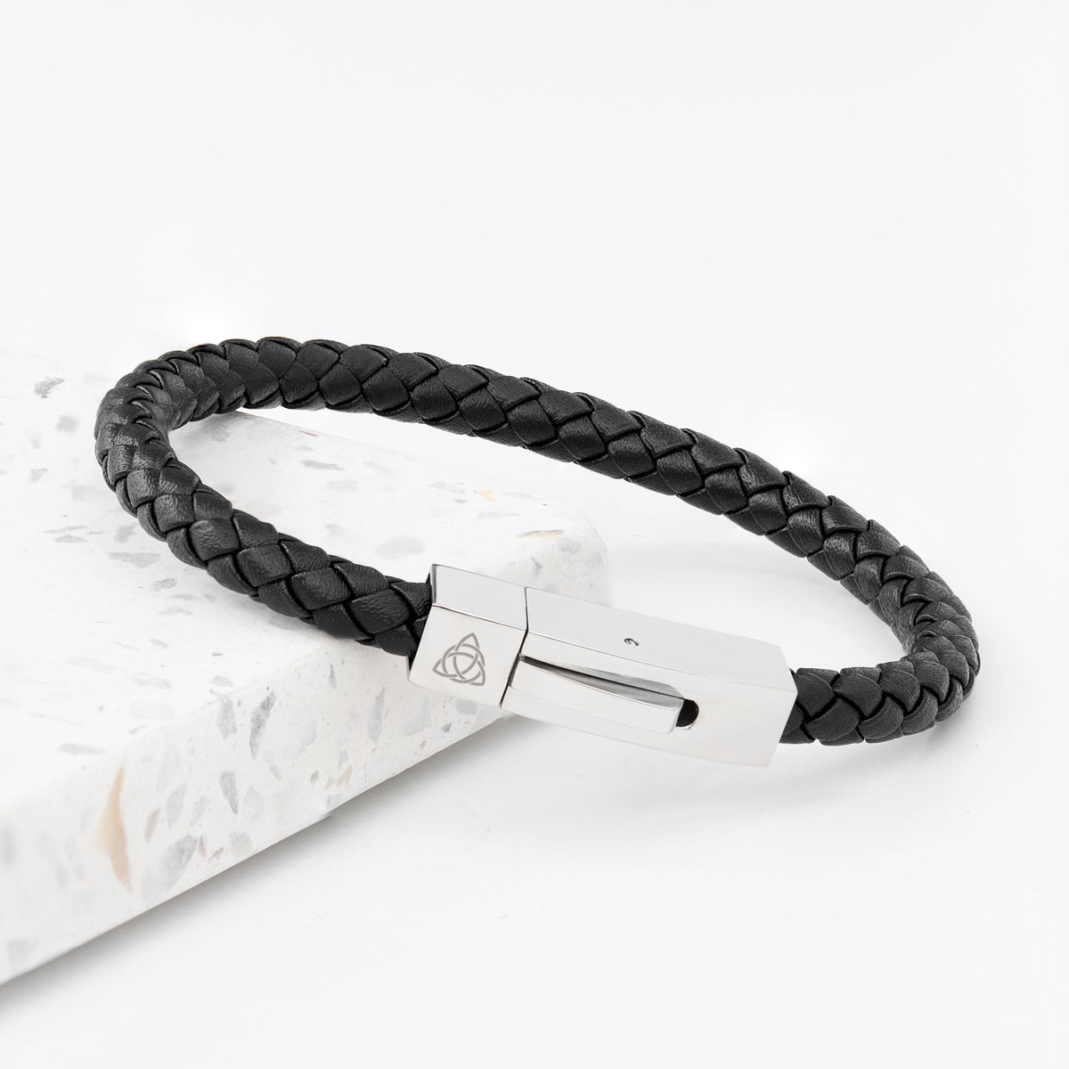 Personalised Men's Leather Celtic Trinity Bracelet With Tube Clasp
