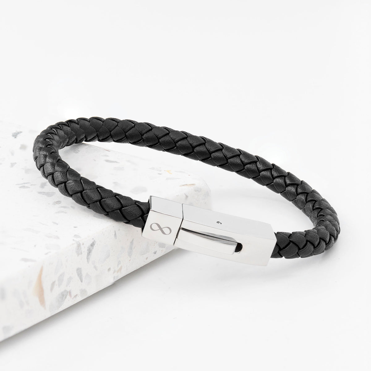 Personalised Men's Leather Infinity Bracelet With Tube Clasp