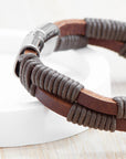 Personalised Men's Brown Leather Twisted Cord Bracelet