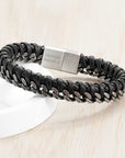 Personalised Men's Woven Leather and Stainless Steel Bracelet