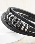 Personalised Men's Stacked Leather Skull Bracelet