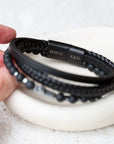 Personalised Men's Beaded and Stacked Leather Cross Bracelet