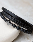 Personalised Men's Beaded and Stacked Leather Cross Bracelet