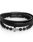 Personalised Men's Beaded and Stacked Leather Cross Bracelet