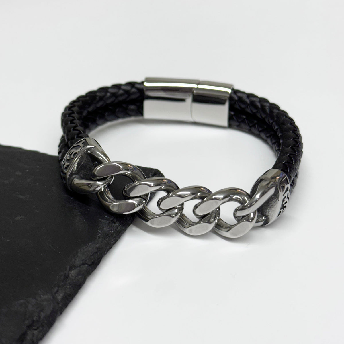 Personalised Urban Steel Leather Bracelet