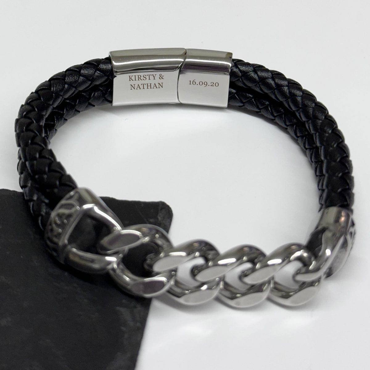 Personalised Urban Steel Leather Bracelet