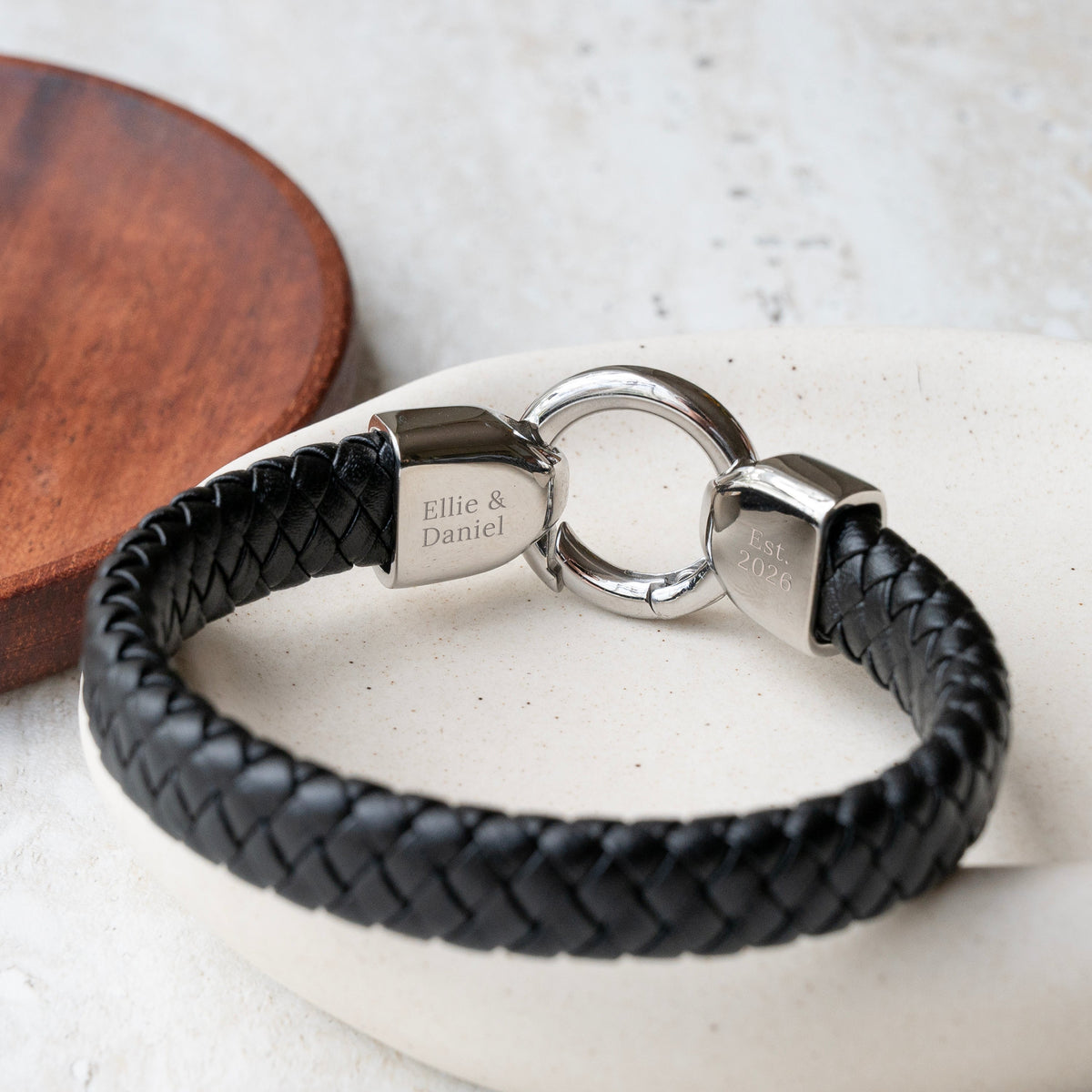 Personalised Men's Eternity Ring Leather Bracelet