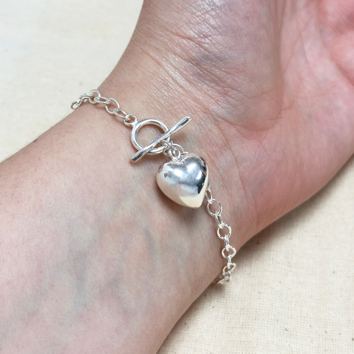 Sterling Silver Chain Bracelet with Heart Charm