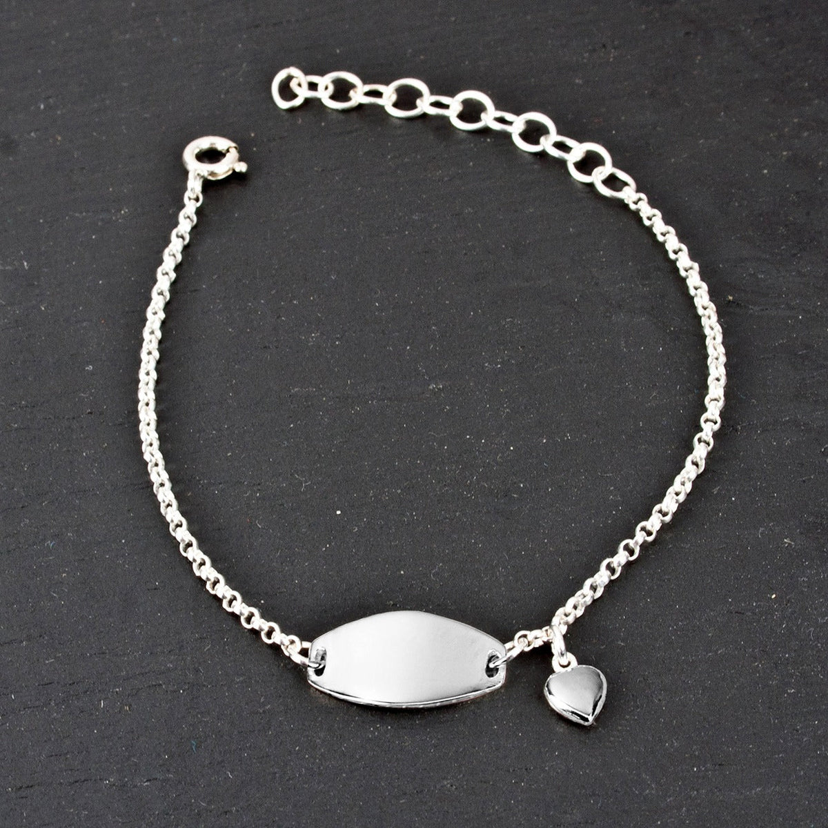 Personalised Kid's Sterling Silver Bracelet with Heart Charm