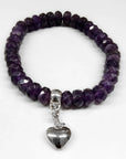 Amethyst Beaded Bracelet with Sterling Silver Heart Charm