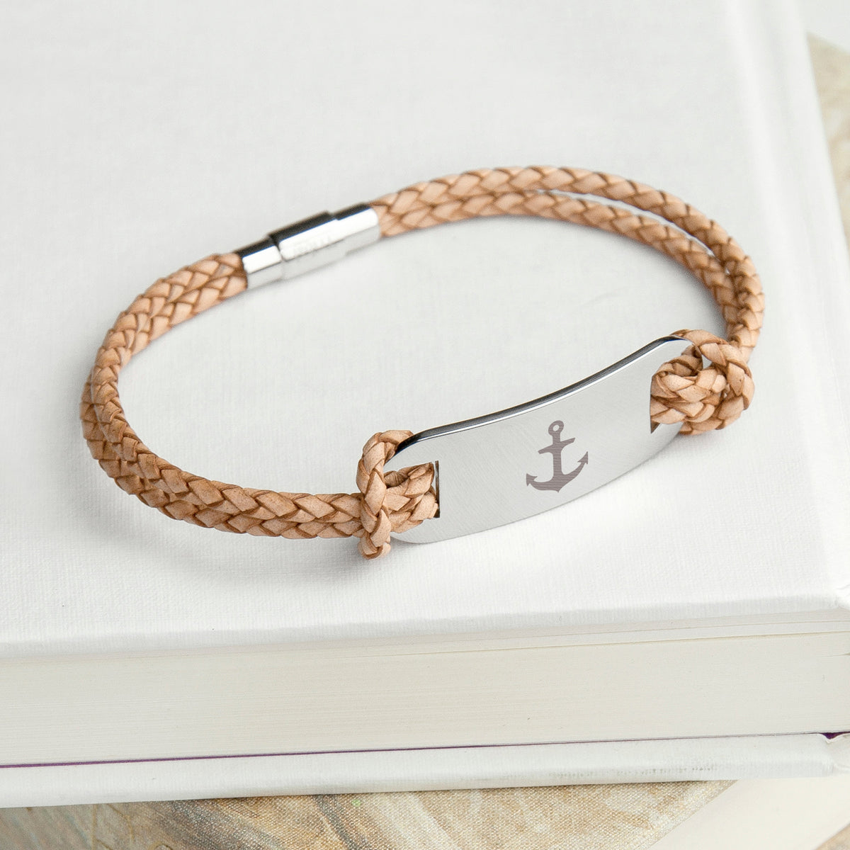Personalised Men's Anchor Statement Leather Bracelet