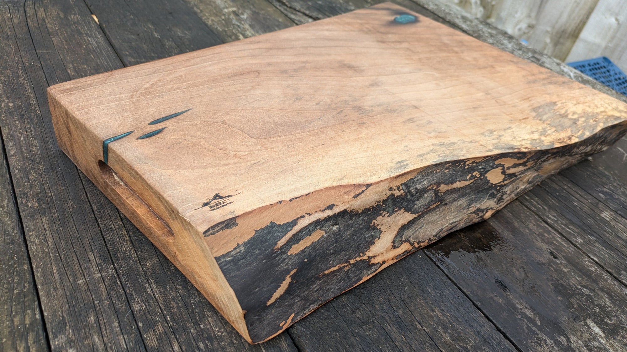 English Walnut Serving Board with Turquoise Highlights