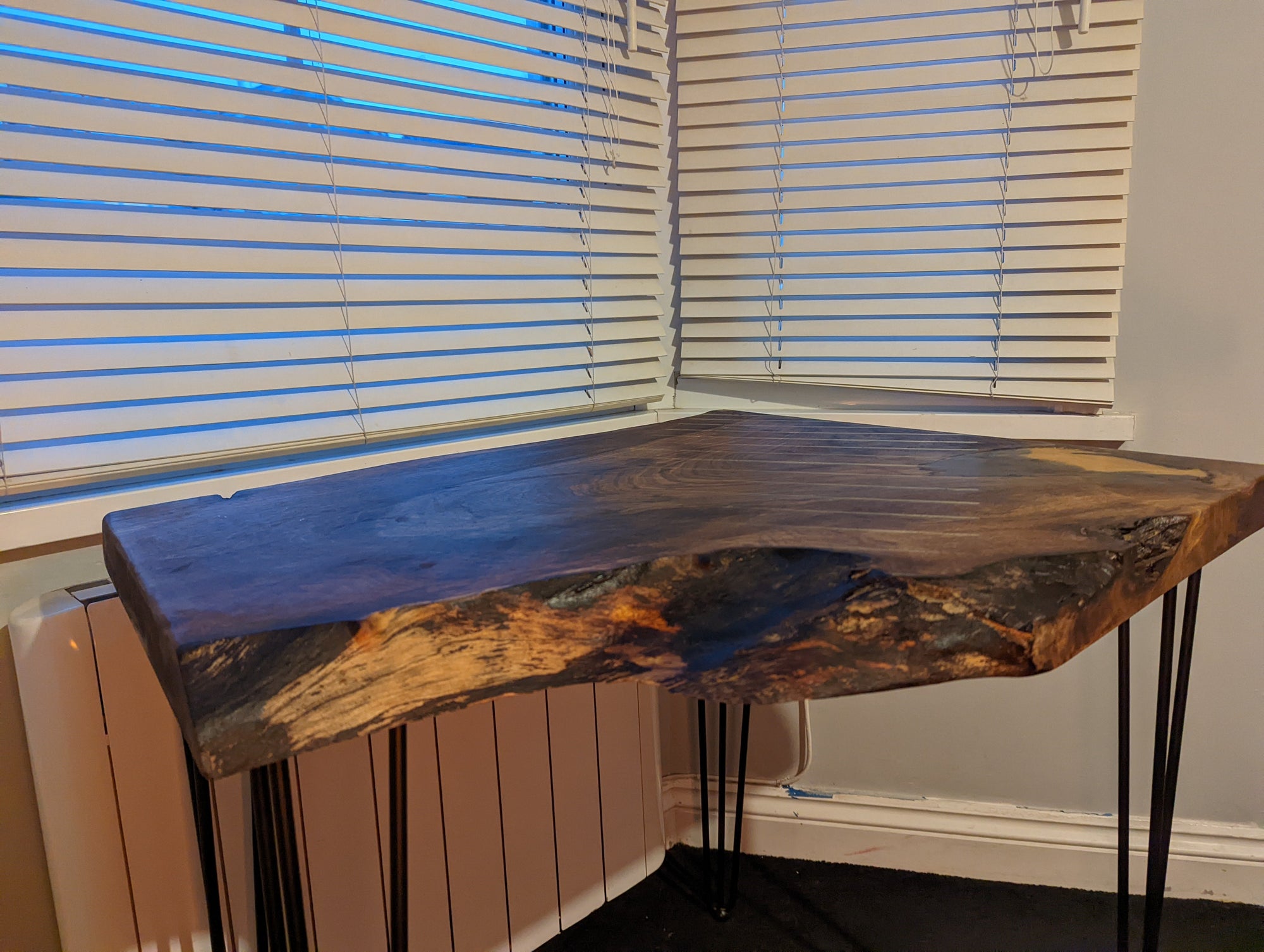 Walnut and Gold Black Epoxy Resin Side Table