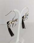 Silver Steed Large Silver Horse Long Earrings with horse hair tail