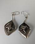 Silver Steed Frog on a Leaf Dangling Earrings
