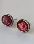 Silver Steed Purple Ovals Stud Earrings
