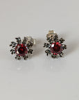 Silver Steed Red Crystal Sunflower Stud Earrings