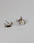 Silver Steed Tea Set Stud Earrings