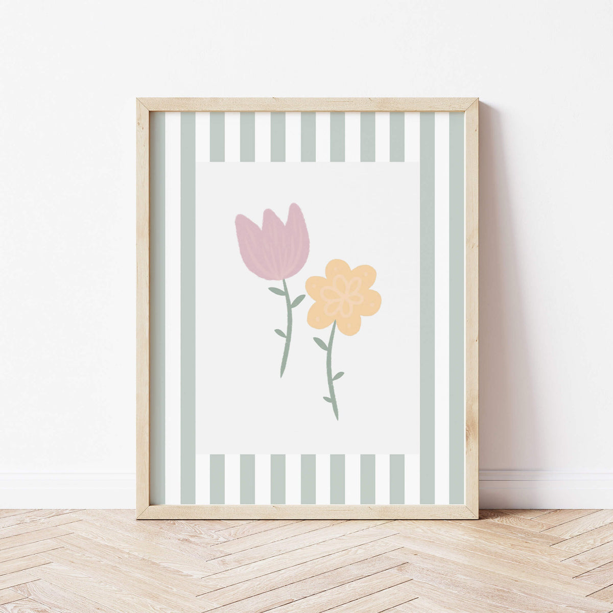 Flowers Print - Green Stripes