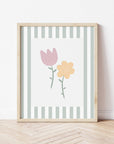 Flowers Print - Green Stripes