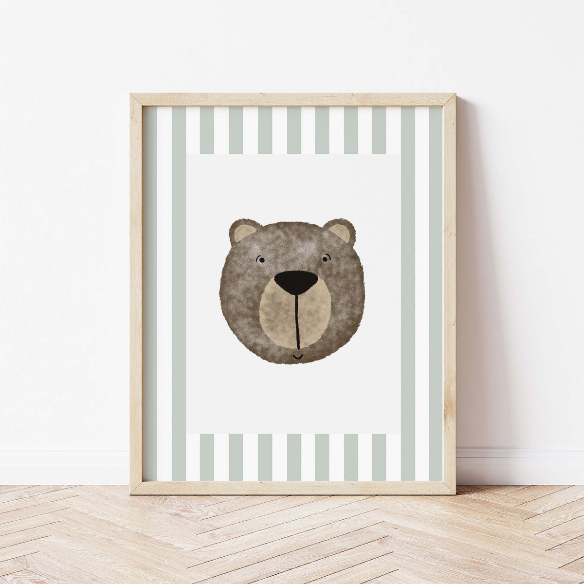 Bear Print - Green Stripes