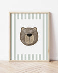 Bear Print - Green Stripes