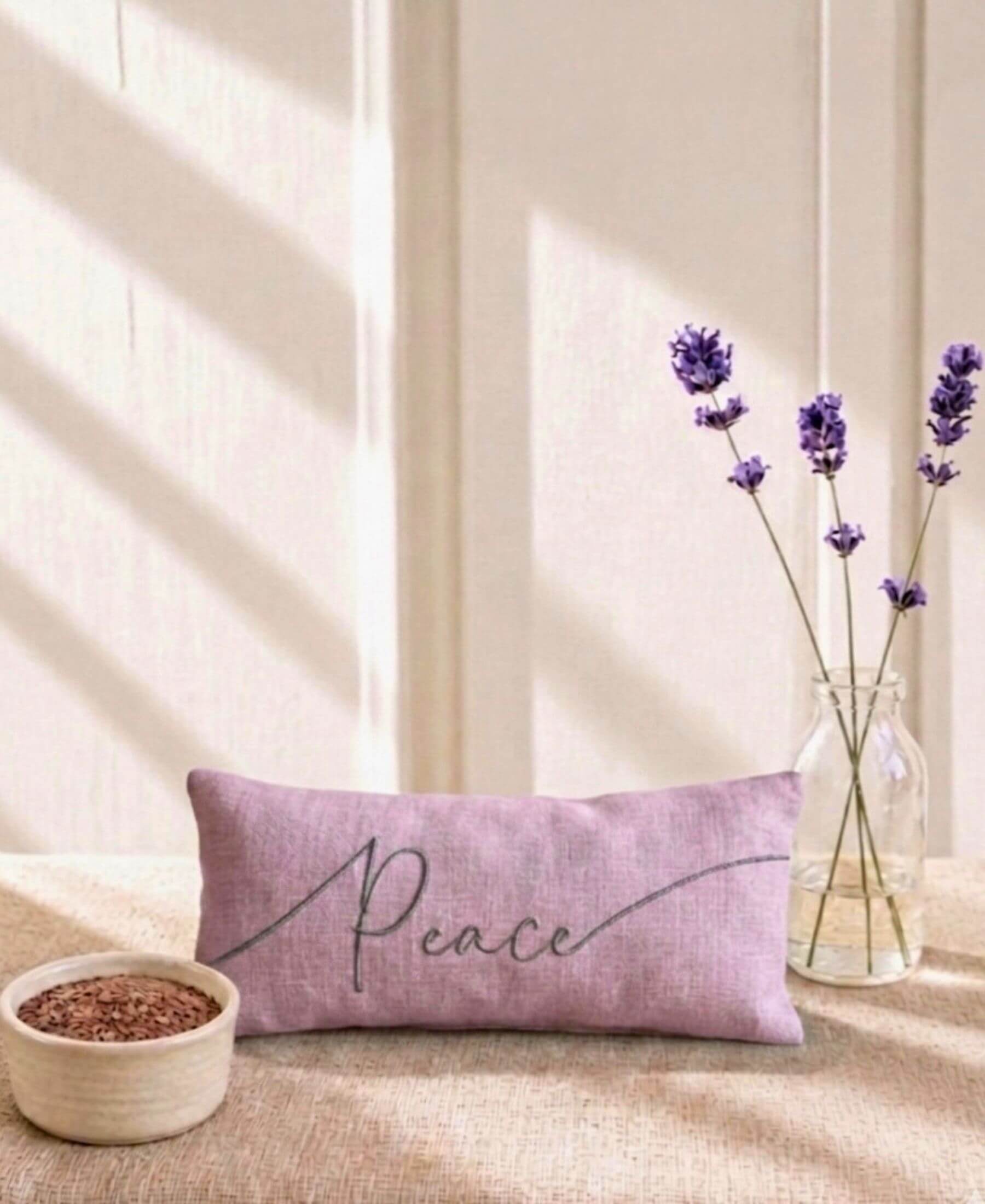 Peace Embroidered Linen and Lavender Eye Pillow