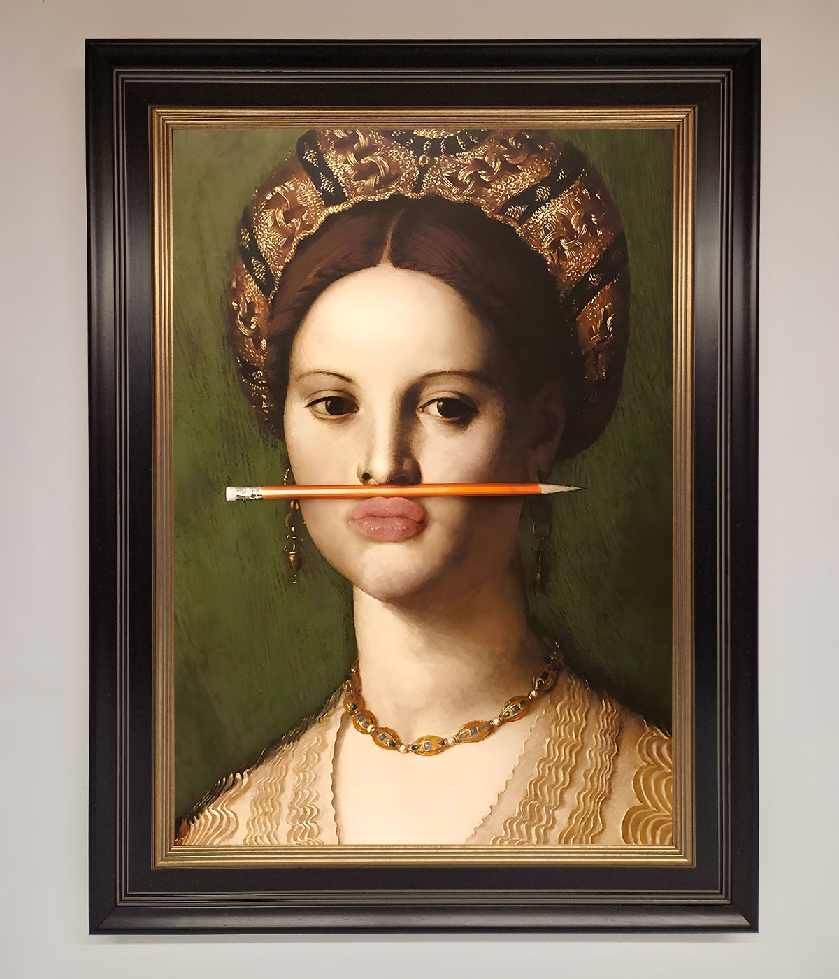 Luxury renaissance pencil on lips framed print, stylish vintage art decor by Zestio at brixbailey.com