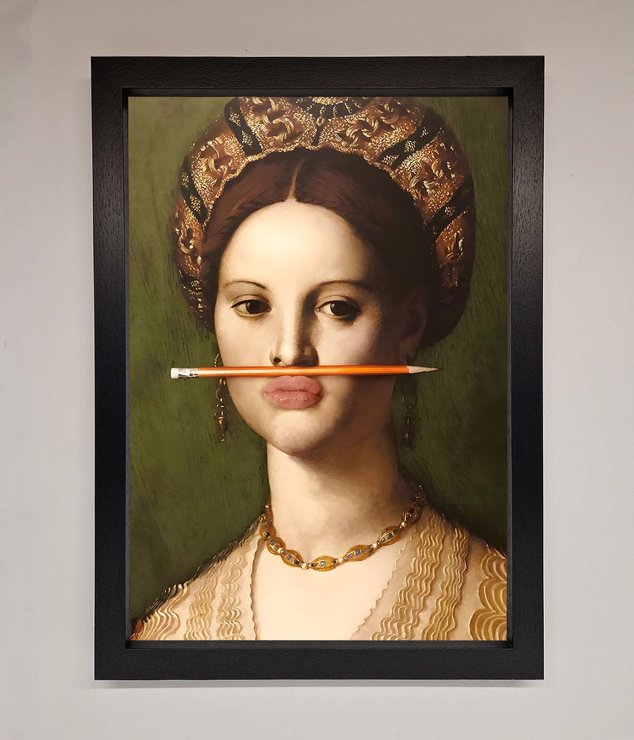 Luxury renaissance pencil on lips framed art print, stylish vintage wall decor by Zestio at brixbailey.com