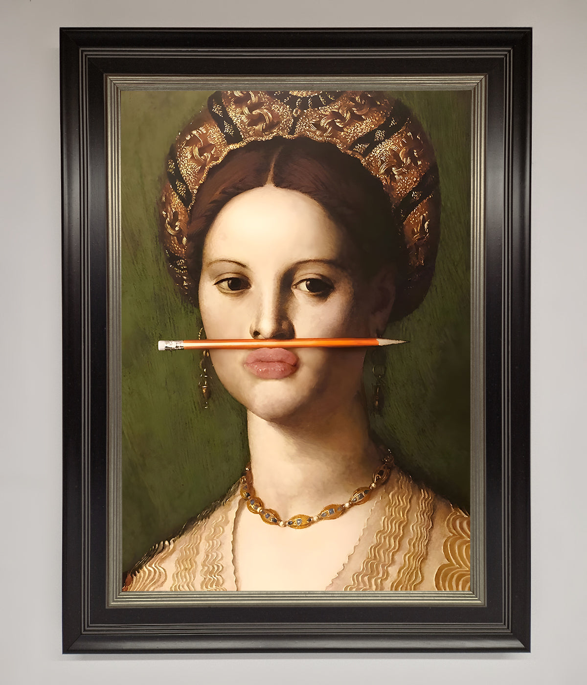 Luxury renaissance pencil on lips framed print, premium stylish wall art decor by Zestio at brixbailey.com
