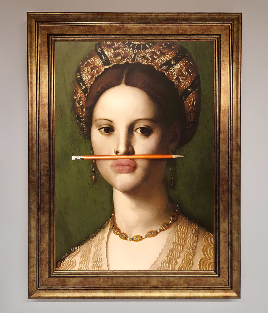 Pencil on lips renaissance art framed print, premium handcrafted stylish wall decor by Zestio at brixbailey.com