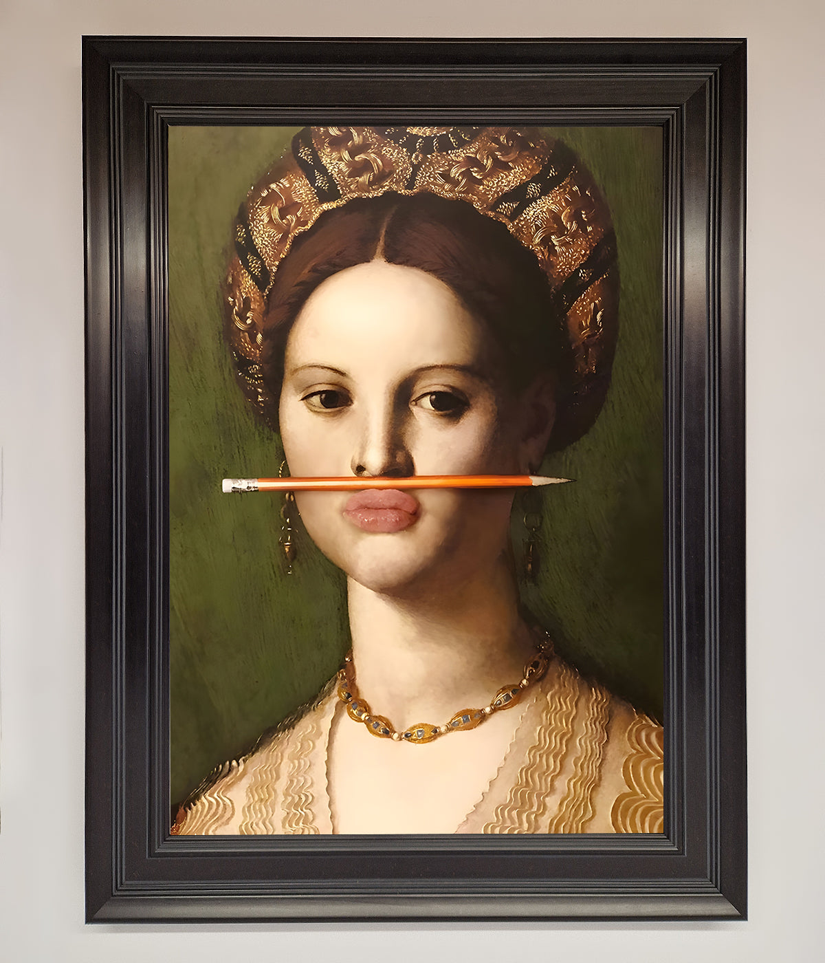 Luxury renaissance pencil on lips framed print, premium vintage art wall decor by Zestio at brixbailey.com