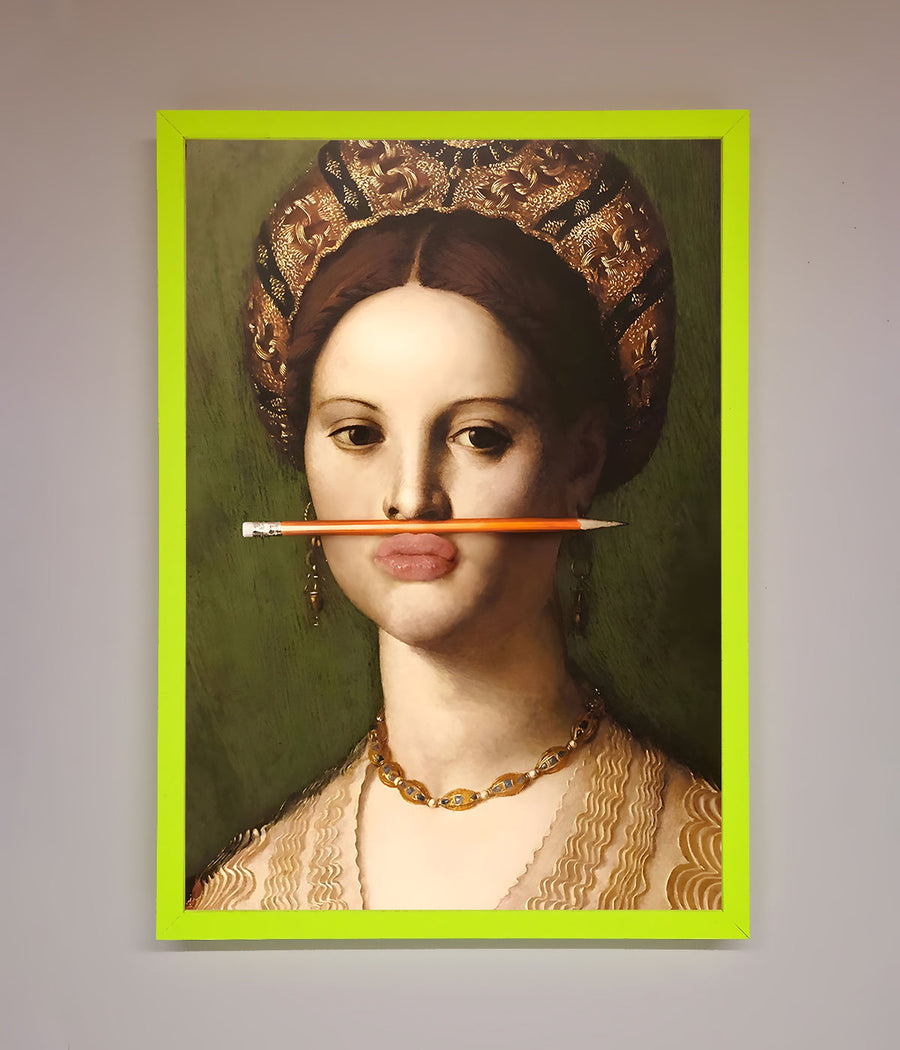 Pencil on lips renaissance framed print, stylish vintage art, premium wall decor by Zestio at brixbailey.com