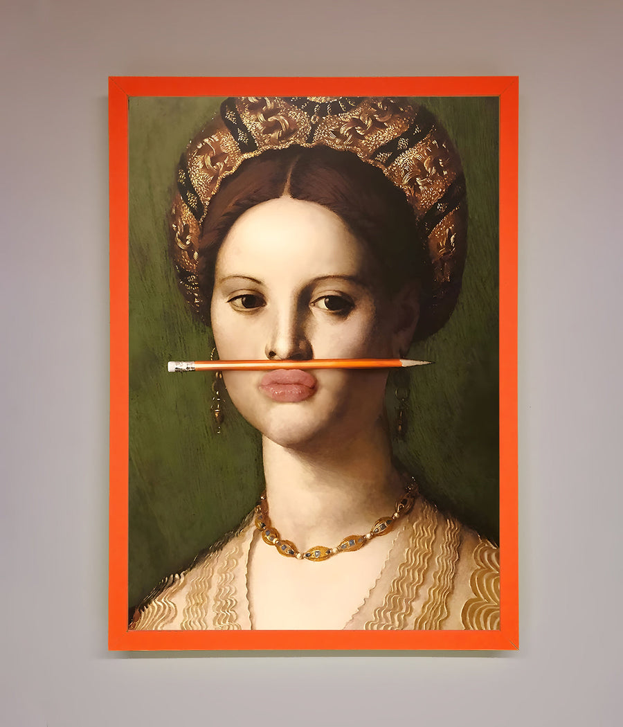 Luxury renaissance pencil on lips framed print, premium stylish wall art decor by Zestio at brixbailey.com