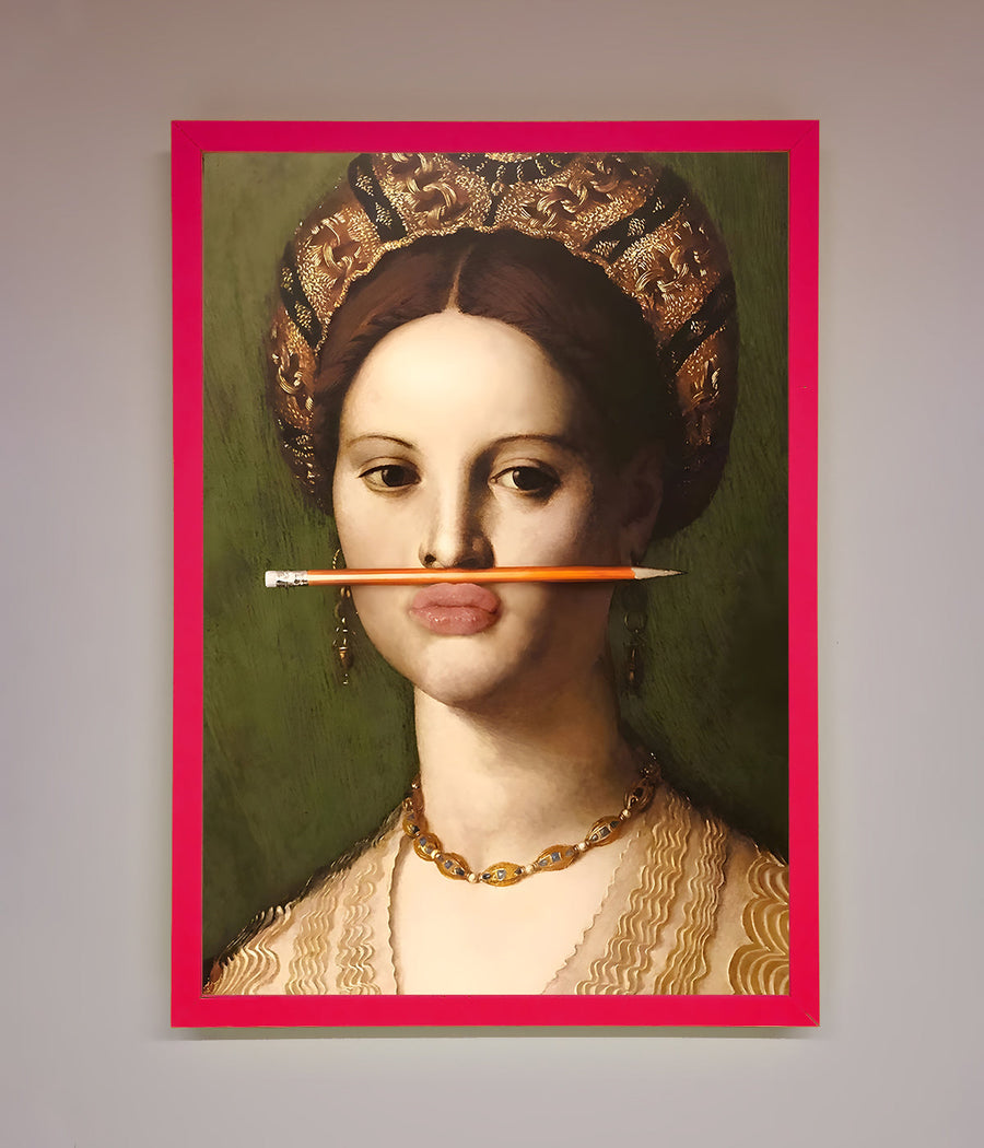 Luxury renaissance pencil on lips framed print, premium stylish wall art decor by Zestio at brixbailey.com