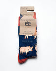 Save the Pigs Bamboo Socks in Navy