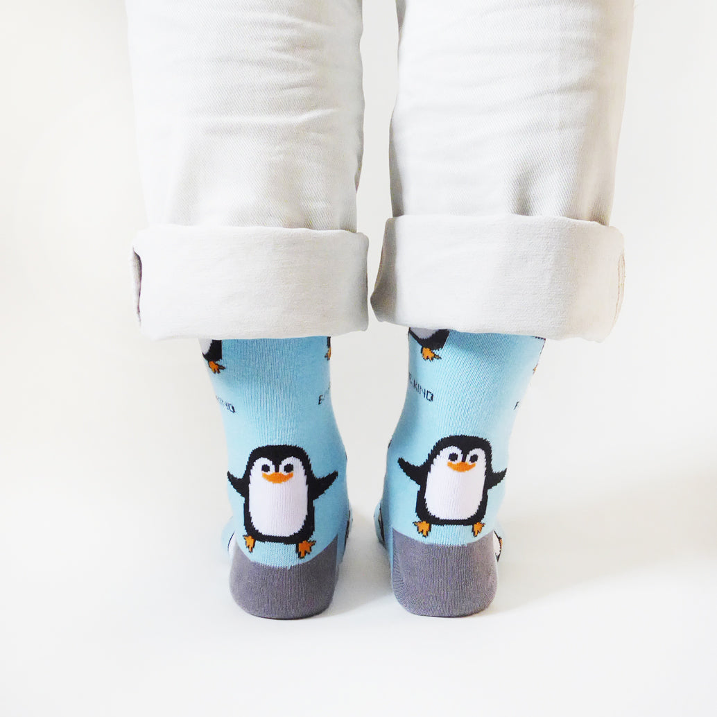 Save the Penguins Bamboo Socks in Light Blue