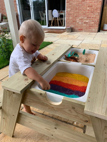 Premium 2-in-1 Sensory Play and Picnic Bench for Kids, Durable Pine Wood Outdoor Table with Removable Trays by Vincabel's Playground at brixbailey.com