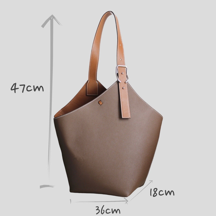 Fira - Apple Leather Bucket Tote Shoulder Bag Brown